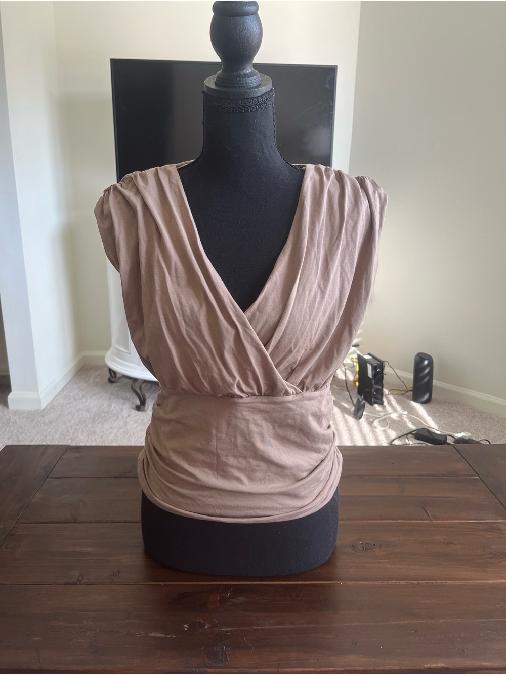 Abercrombie and Fitch Draped V-Neck Tank Top in Taupe
